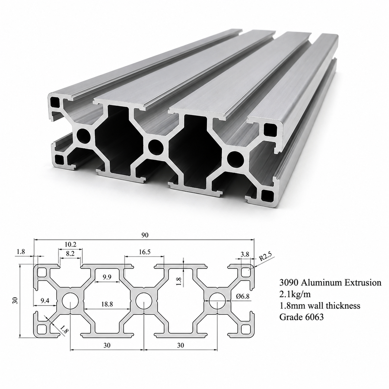 3090 Aluminum Extrusion - T Slot