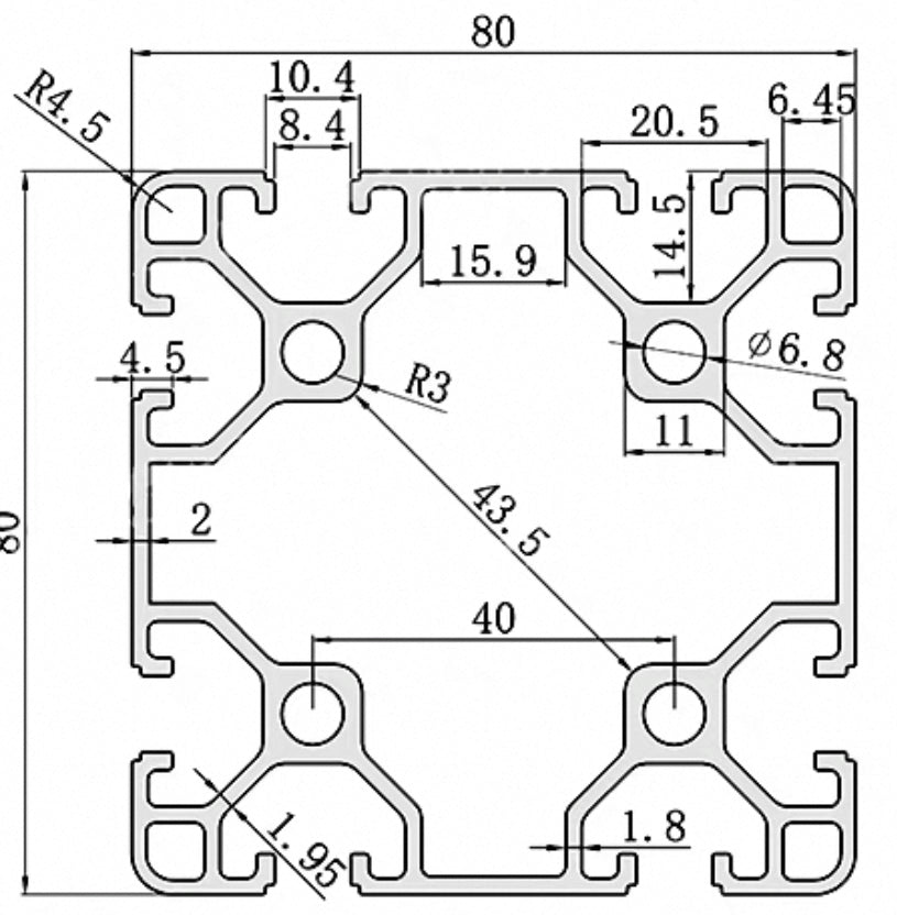 8080 Aluminum Extrusion - T Slot  ($92 per meter)