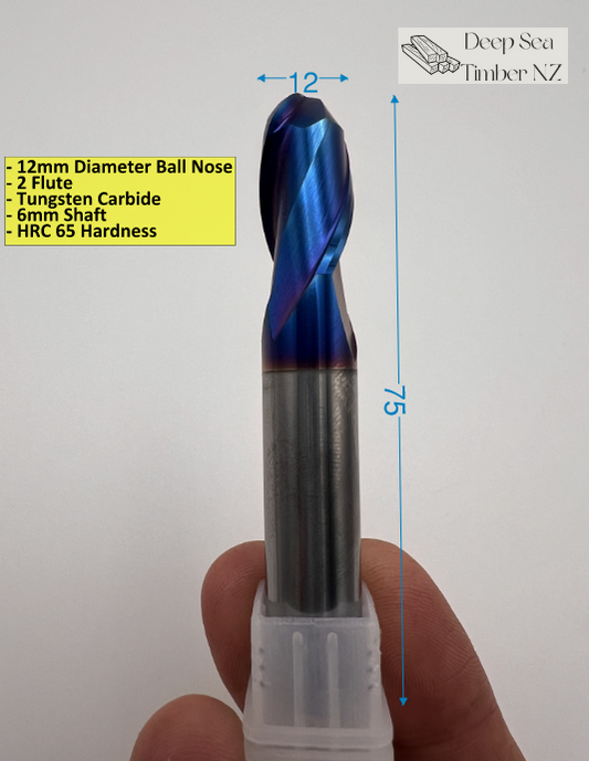 12mm Ball Head End Mill - 4 Flute - Tungsten Carbide - HRC65