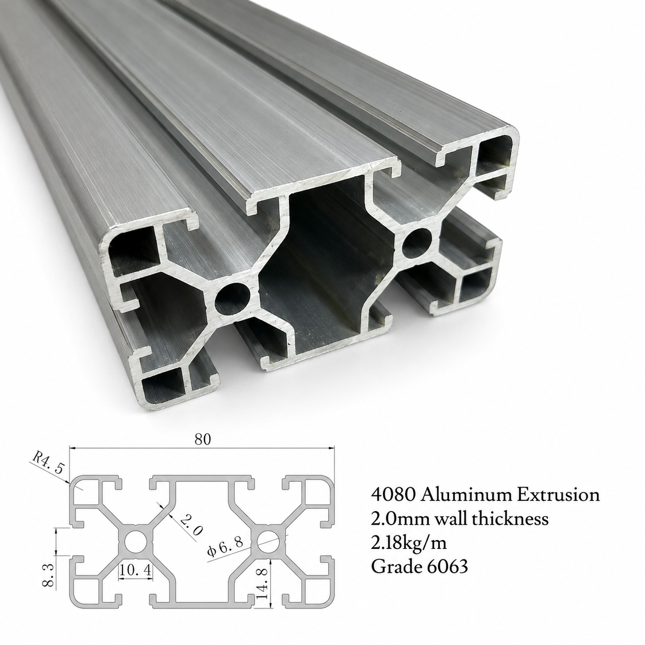 4080 Aluminum Extrusion - T Slot  (Price per meter)