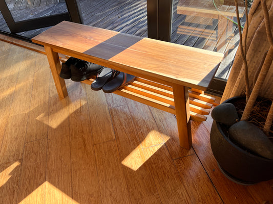 Handcrafted Teak Bench Seat with Shoe Rack - NZ Made