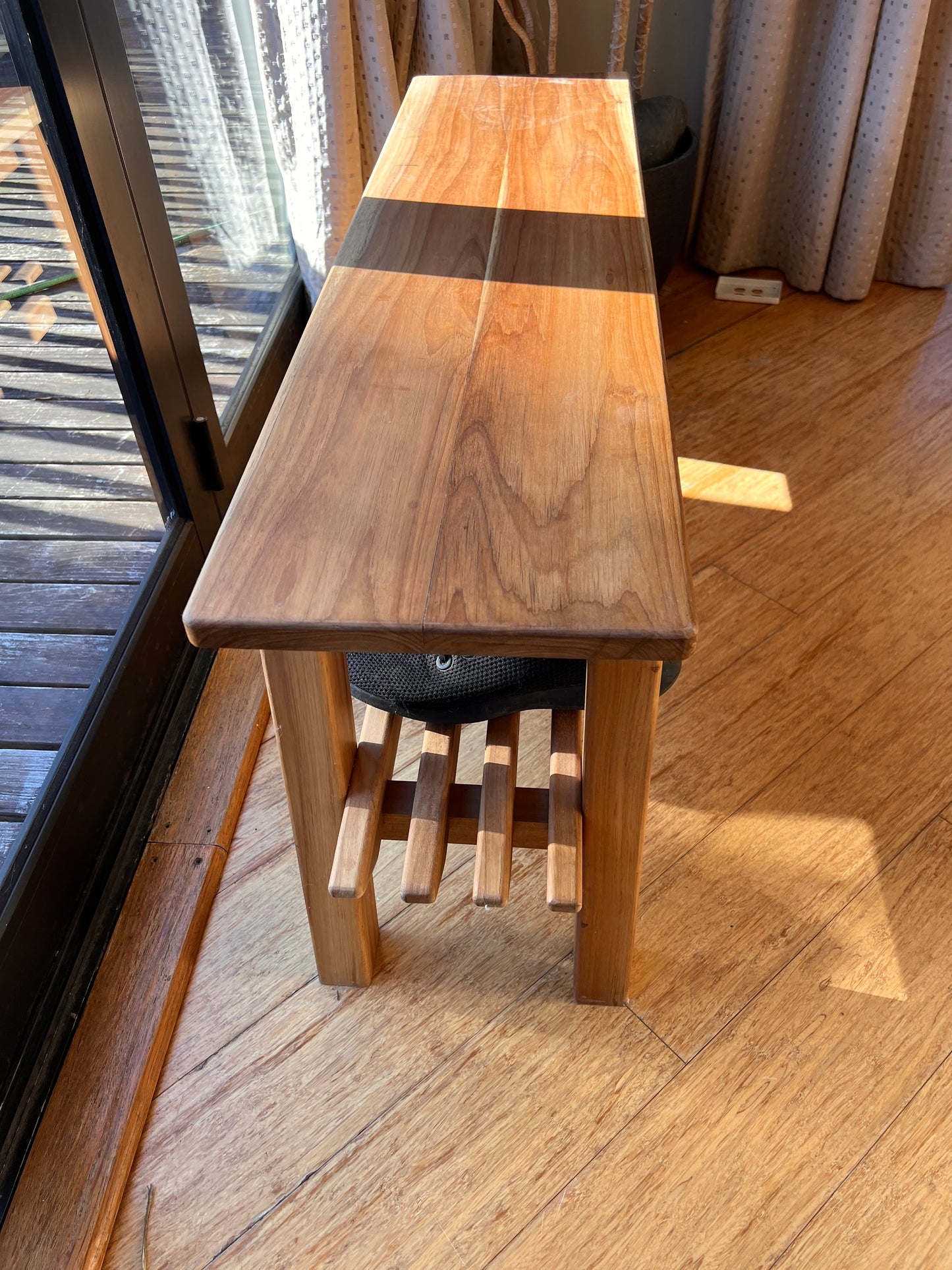 Handcrafted Teak Bench Seat with Shoe Rack - NZ Made