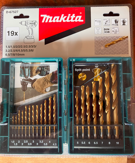 Makita 19 Piece Assorted HSS-TiN Metal Drill Bits Set - D-67527